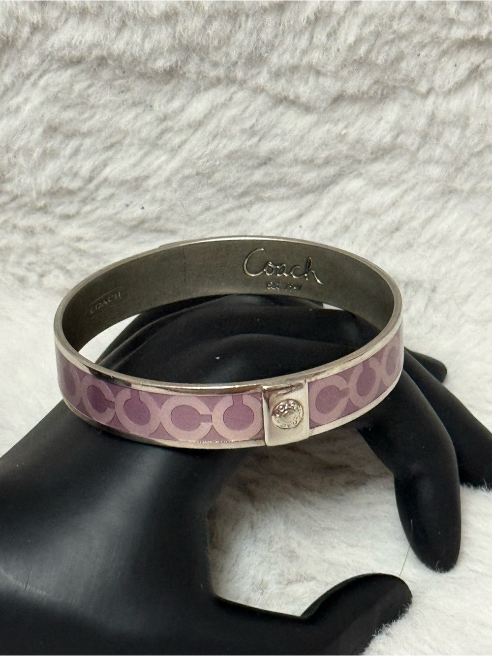 Coach Lavender Signature Hinged Bangle Bracelet with Silver-Tone Trim - Picture 3 of 8
